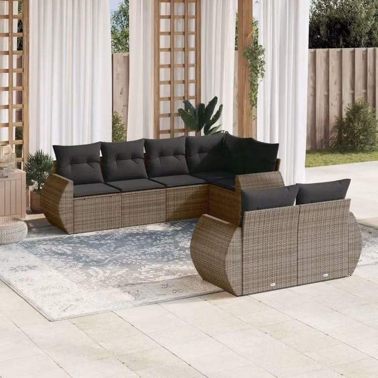 Maison Exclusive - Set Divani da Giardino 7 pz con Cuscini Grigio in Polyrattan