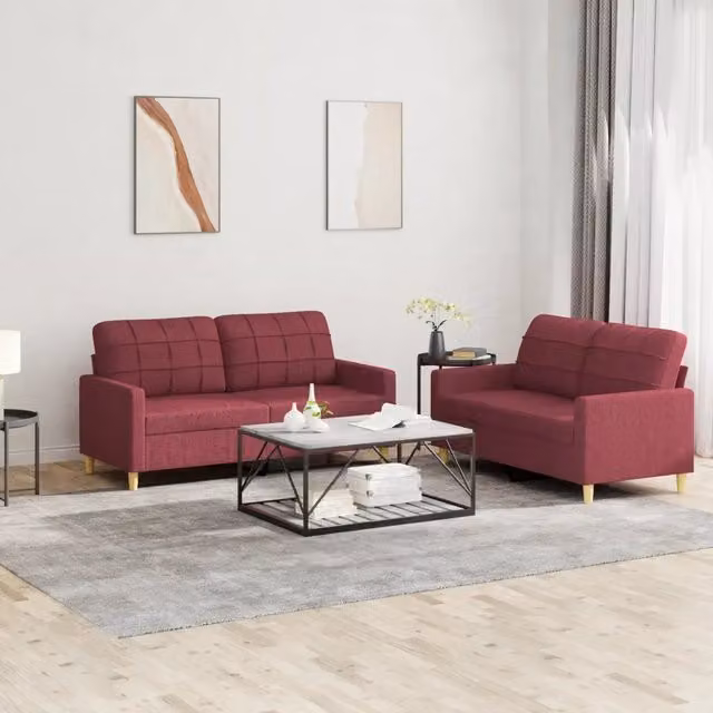 Set di 2 divani moderni vidaXL in tessuto rosso con cuscini per soggiorno – 1