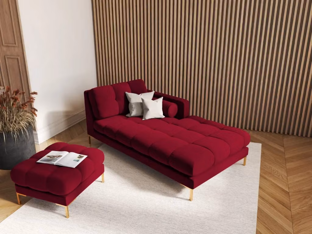 Chaise longue destra Bali di Cosmopolitan Design in velluto rosso L/P/H: 164 x 102 x 75 cm – 2