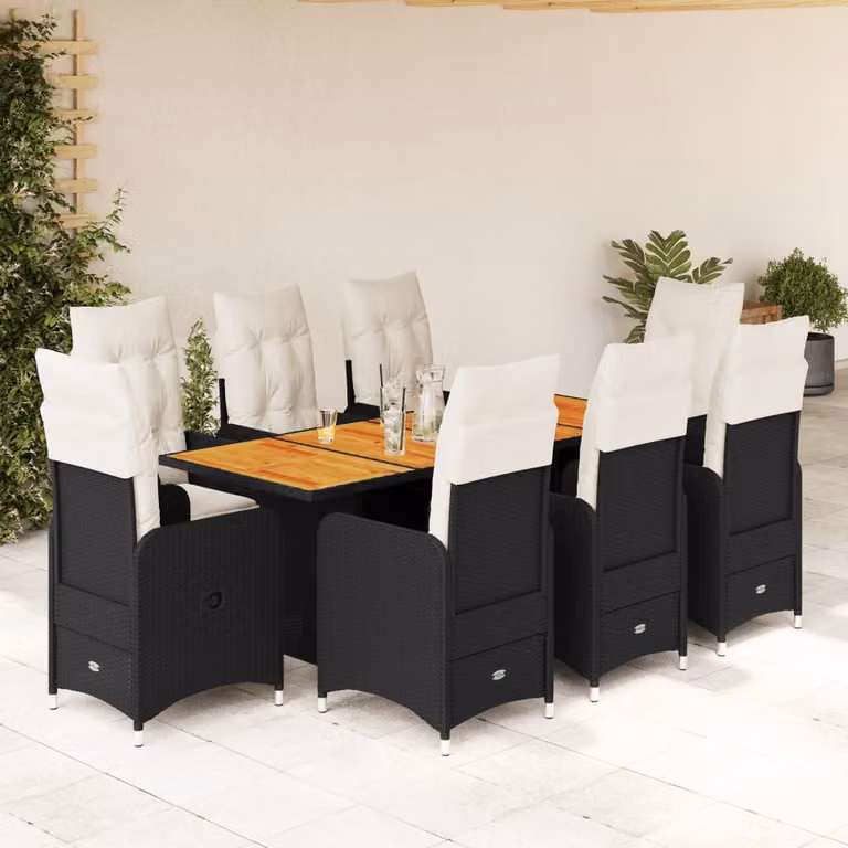 Maison Exclusive - Set da giardino bistrot 9 pezzi con cuscini in polyrattan nero