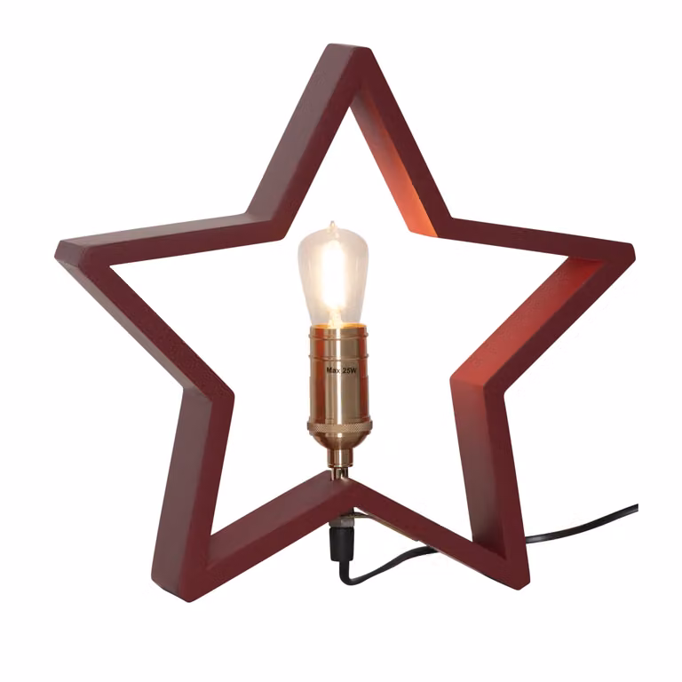 Stella in legno - Stella dell'Avvento - Lampada da tavolo - da appendere o da appoggiare - D: 30 cm - Attacco E14 - rosso