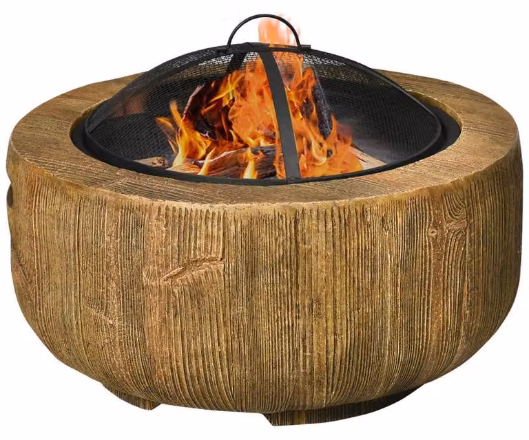 Cesto per il fuoco con coperchio e attizzatoio – aspetto simile a un tronco d'albero | Colore: marrone | Dimensioni: 61,5 x 61,5 x 39 cm