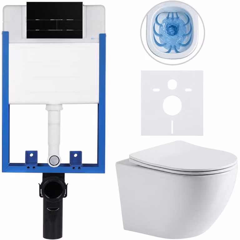 CERANO - Set completo per WC da incasso Lite/Verde - bianco lucido - pulsante per WC Line, nero opaco - da incasso - 49x36 cm