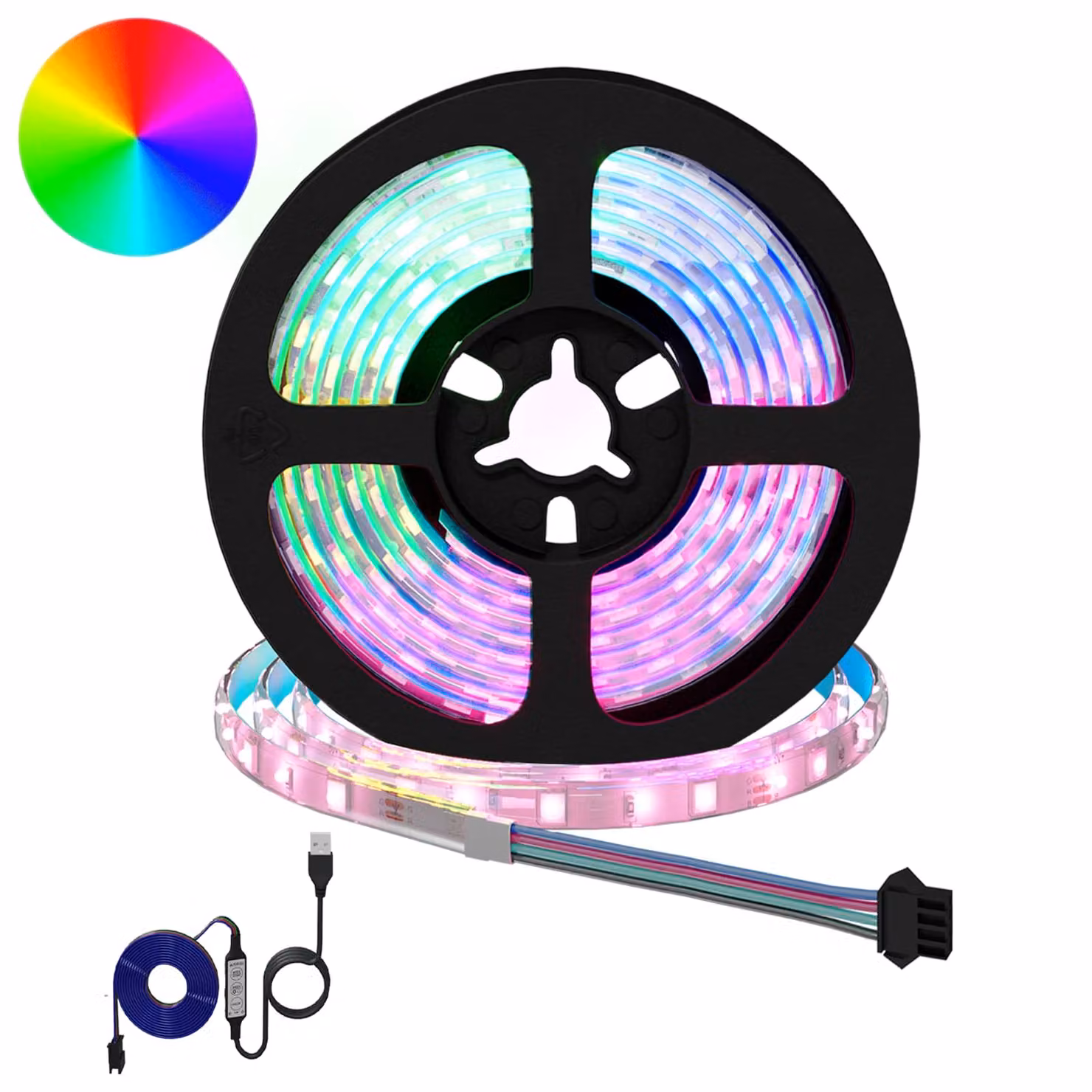 Set di 2 strisce LED RGB vidaXL multicolore con connessione USB, materiale in rame e plastica, nero e trasparente