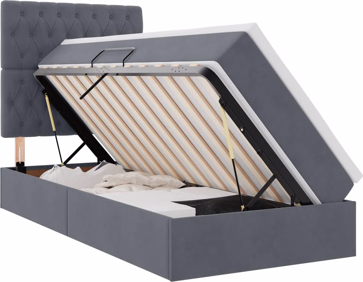 Letto con contenitore LED e materasso Grigio Scuro 100 x 200 cm