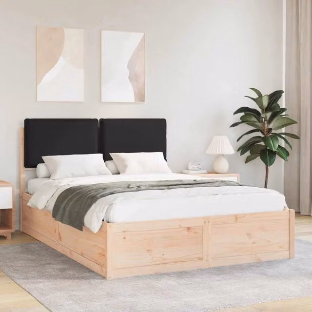 Letto con Testiera Rivestita-Struttura Letto con Testiera Nero 135 x 190 cm Pino massello 443725
