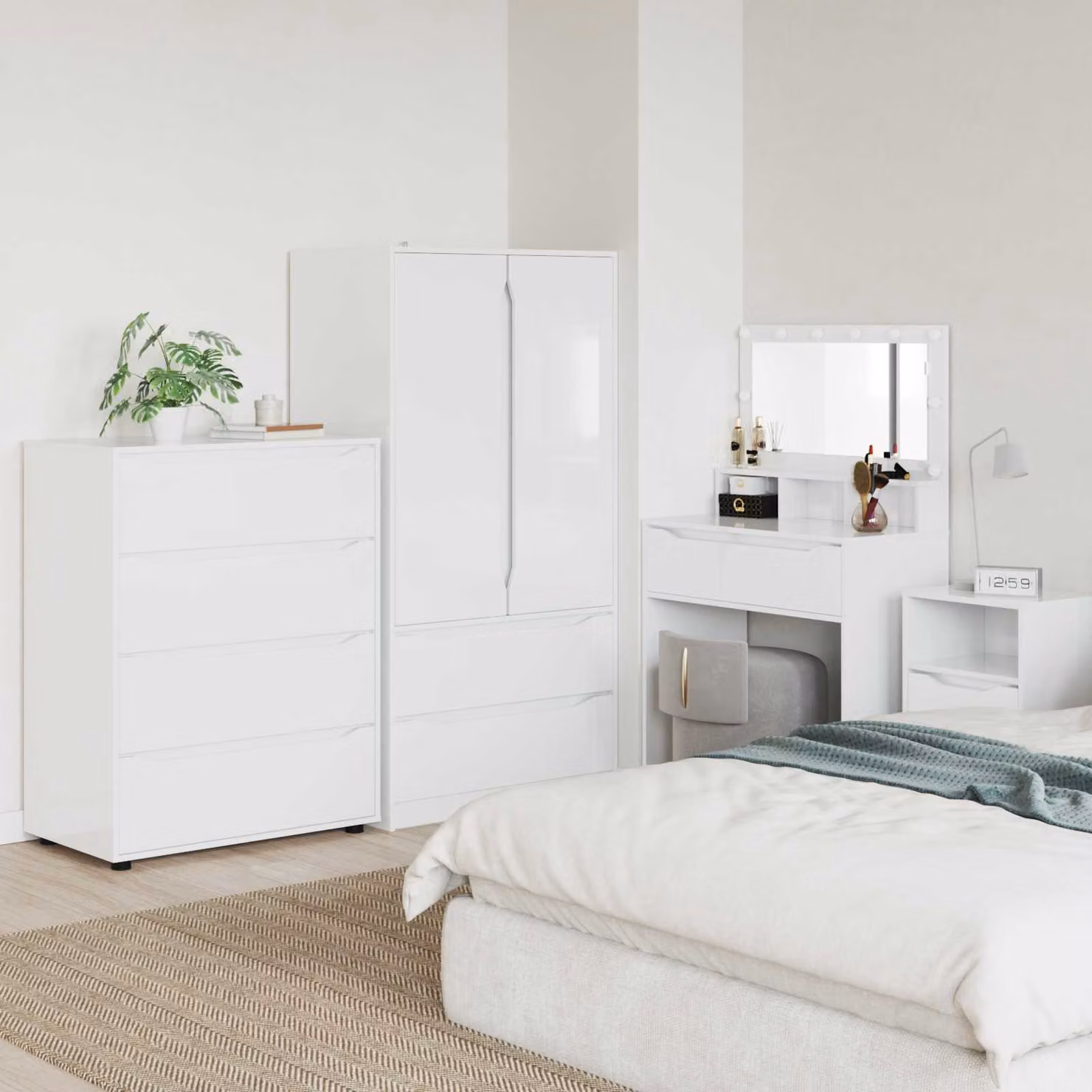Set di 2 armadi di stoccaggio vidaXL bianchi lucidi in MDF per camera da letto o soggiorno L/P/H: 80 x 48 x 105 cm