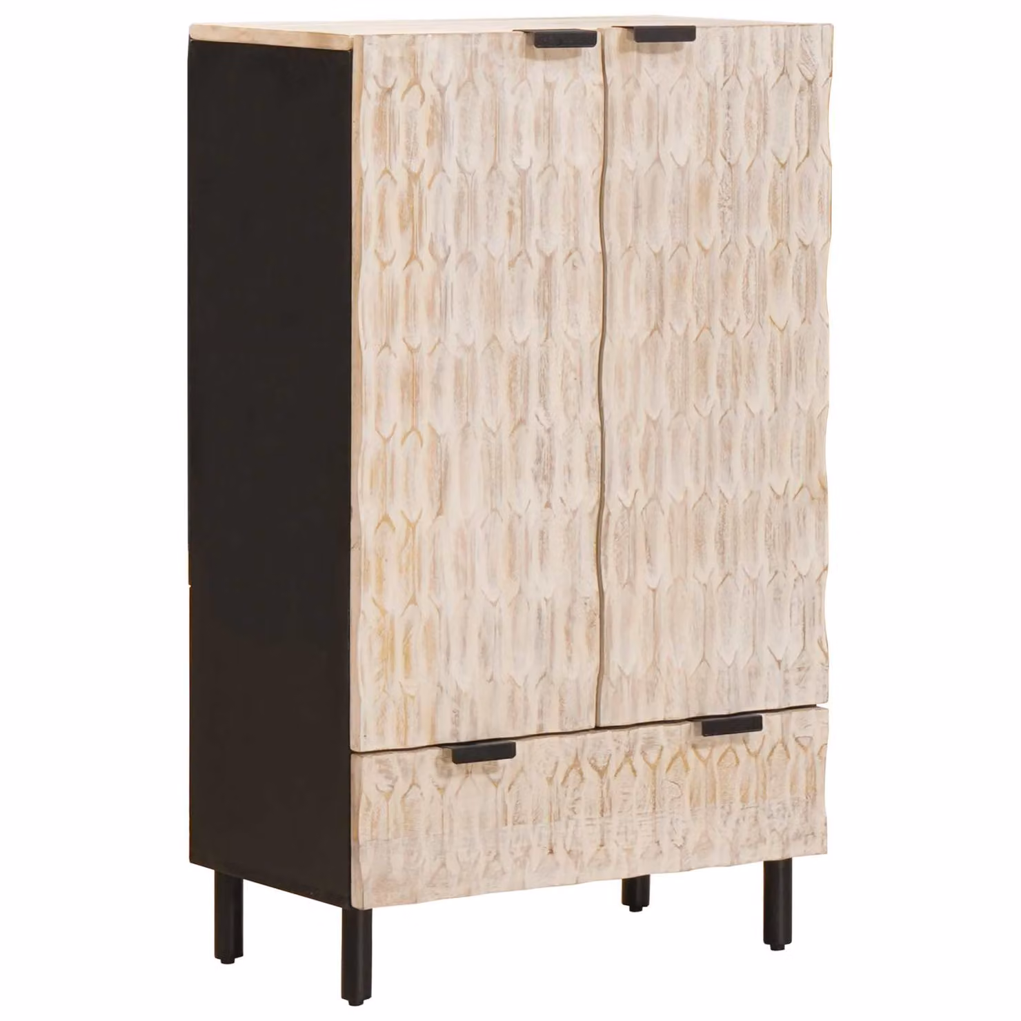 vidaXL Credenza moderna con cassetto in legno di mango e metallo, finitura Bianco Lavato, L: 60 cm, P: 33 cm, H: 100 cm