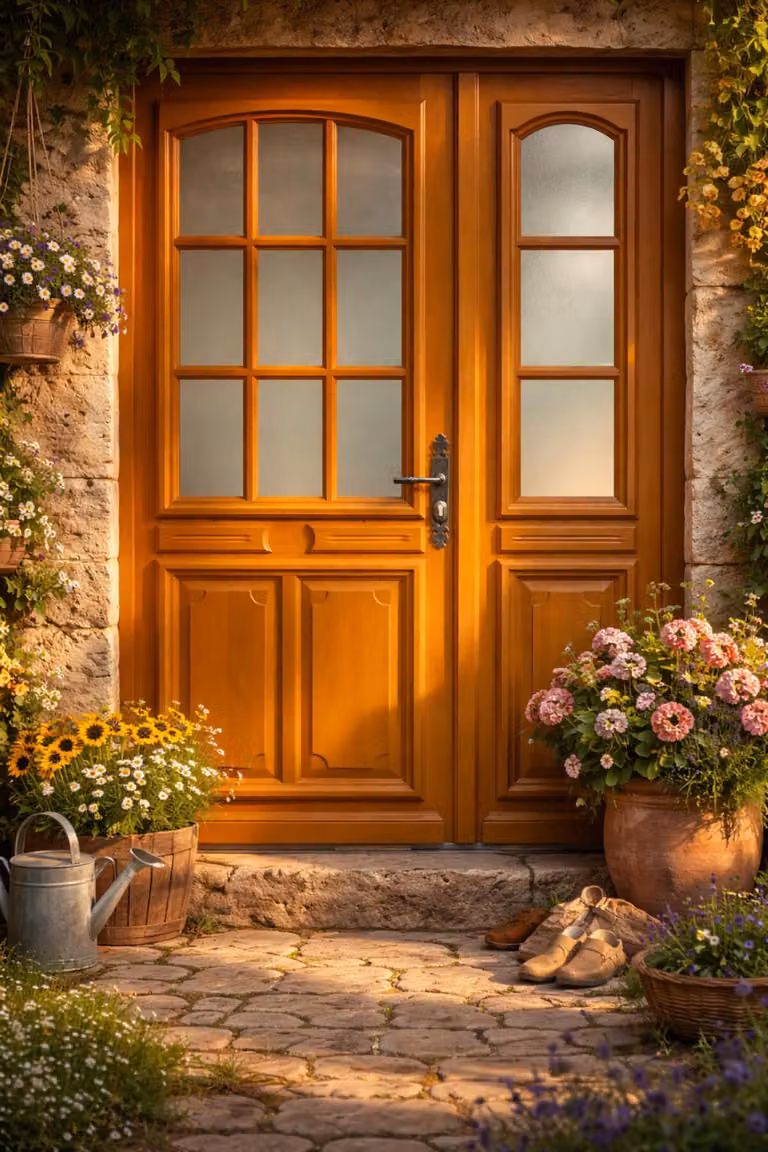 Porta d'ingresso a tre ante in legno con vetro Marine H.215xL.140 cm, lato pannello P. sinistra GD MENUISERIES