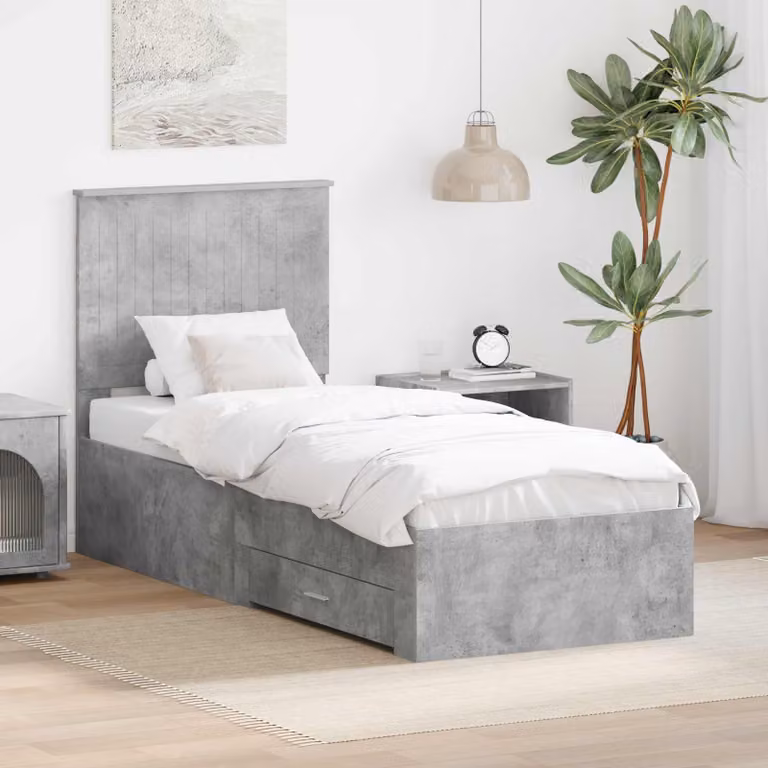 Struttura letto moderna vidaXL con cassetti in legno ingegnerizzato, Grigio e Argento, 70 x 140 cm