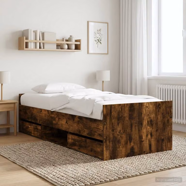 Struttura del letto vidaXL in legno ingegnerizzato color rovere fumo marrone con design minimalista
