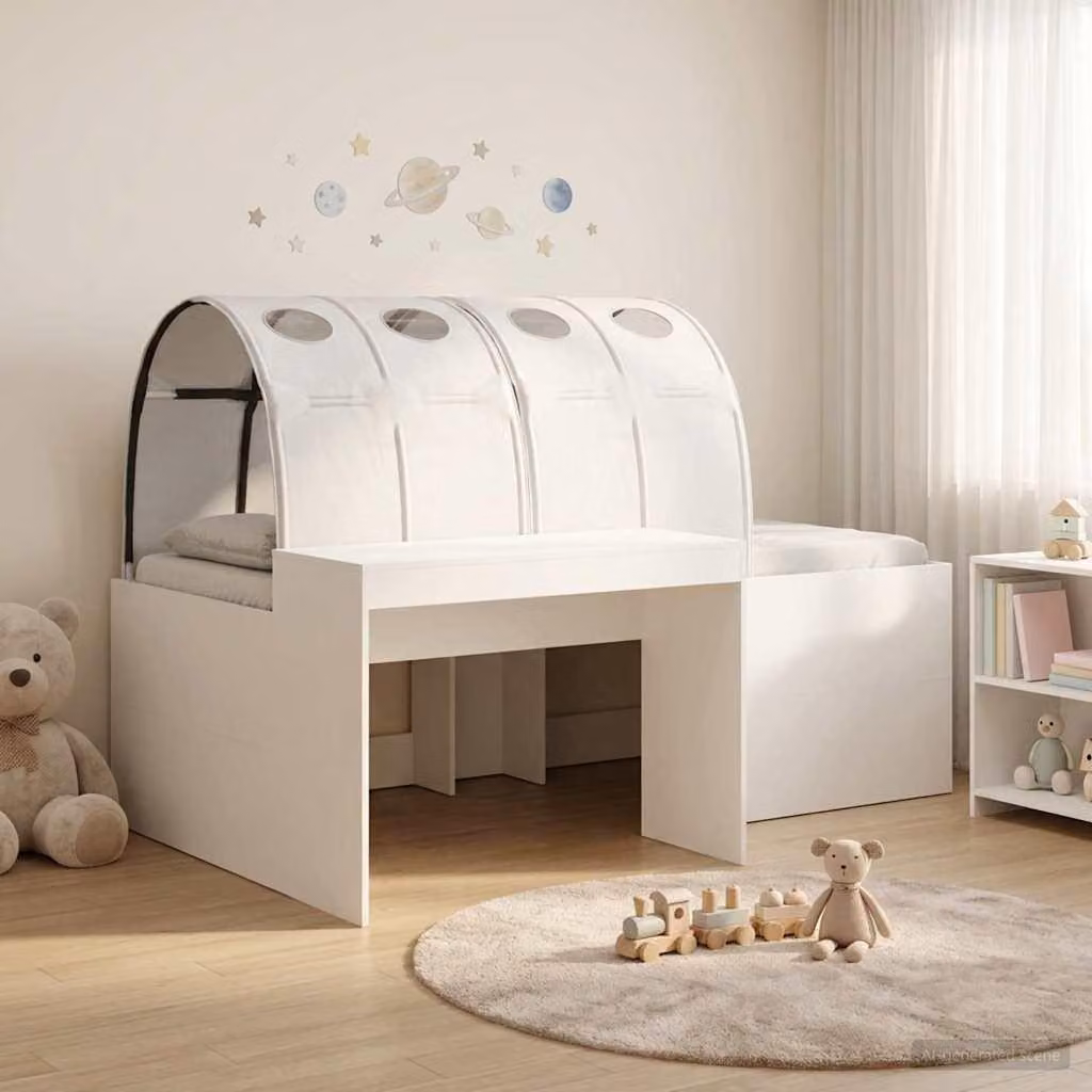 Letto a soppalco esclusivo con scrivania per bambini, confezione da 3 pezzi, bianco, realizzato in legno composito