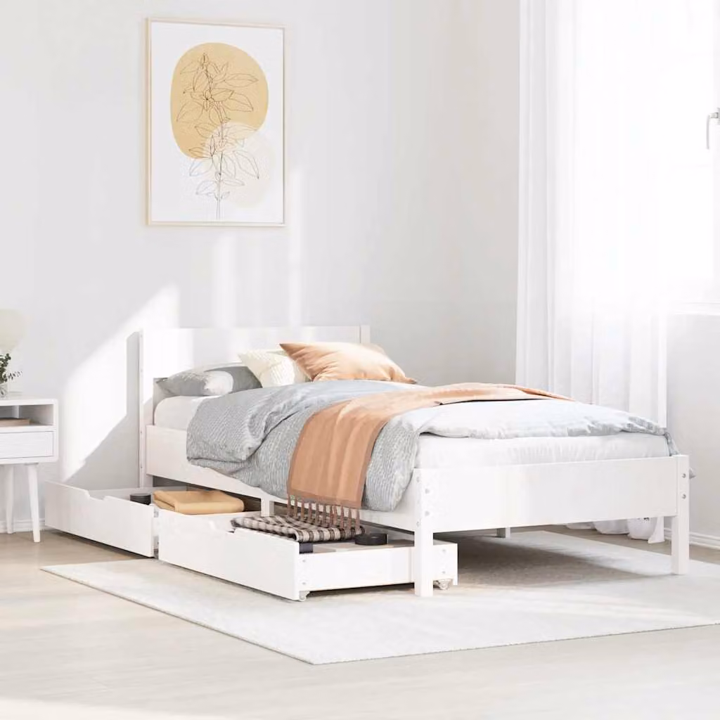 Letto senza materasso vidaXL in legno massello di pino bianco L/P/H: 205.5 x 90 x 71.5 cm