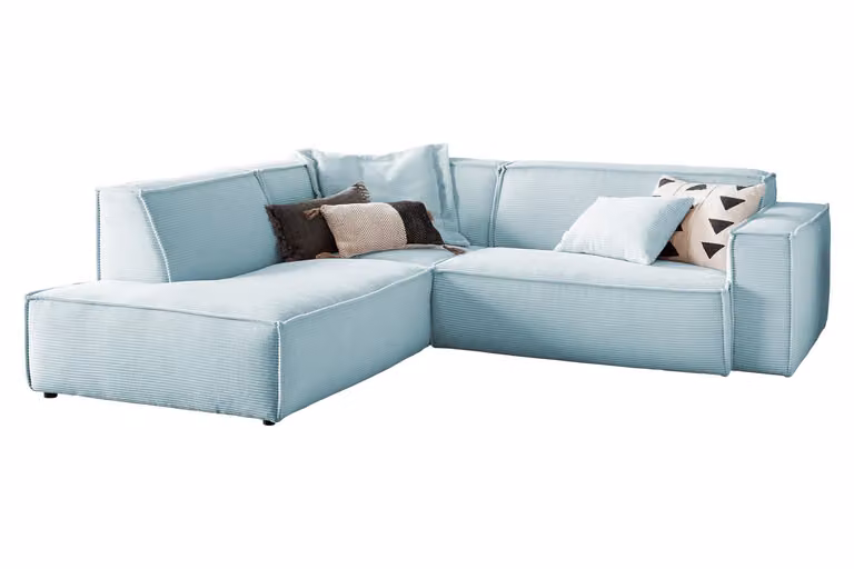 KAWOLA Divano SAMU Ecksofa Cord hellblau Recamiere sinistra