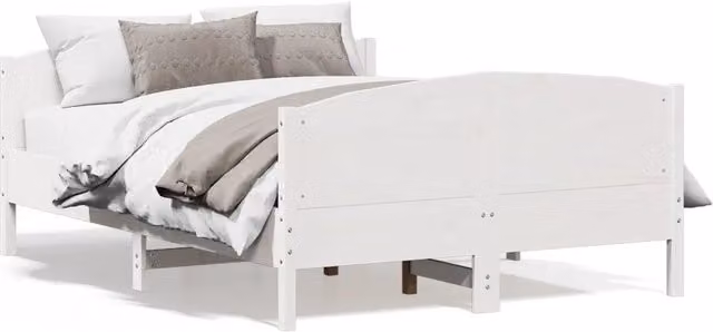 Letto matrimoniale | Letto per adulti | Giroletto senza Materasso Bianco 120x200 cm Legno Massello Pino