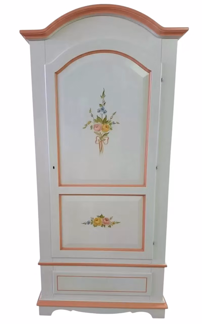 Armadio classico shabby chic Mobili 2G con 1 anta in legno bianco e decori floreali rosa L: 96 cm, P: 56 cm, H: 196 cm – 1