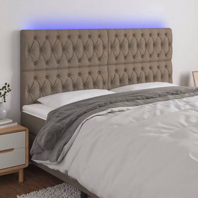 Testiera con LED e porta USB vidaXL in tessuto beige, L: 200 cm, P: 7 cm, H: 118-128 cm