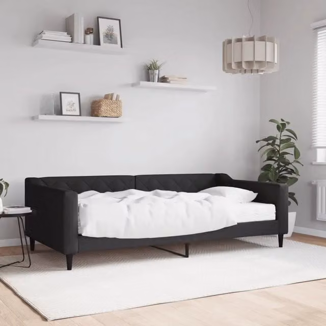 Divano Letto Moderno vidaXL con Materasso in Schiuma Nero, L/P/H: 223 x 110 x 67 cm, Dimensioni Materasso: 100 x 200 cm