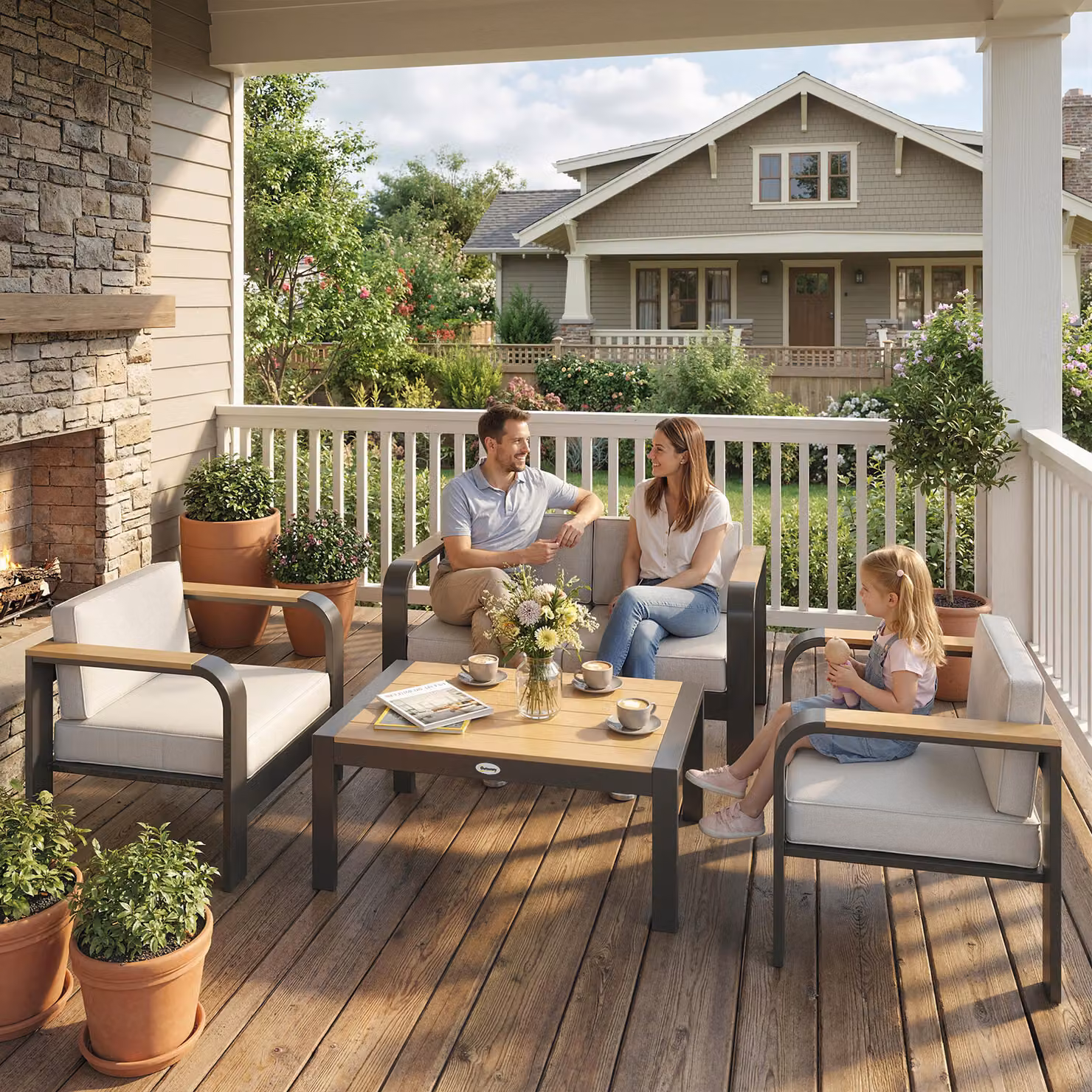 Set di mobili da giardino Outsunny in alluminio per 4 persone con divano, poltrone e tavolino, idrorepellente, grigio o beige – 2