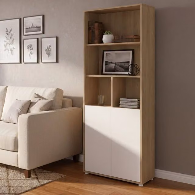 Libreria Arancio DMORA in Rovere e Bianco, Scaffale Moderno per Soggiorno o Ufficio, L 80 cm x P 34,3 cm x H 204,7 cm – 1