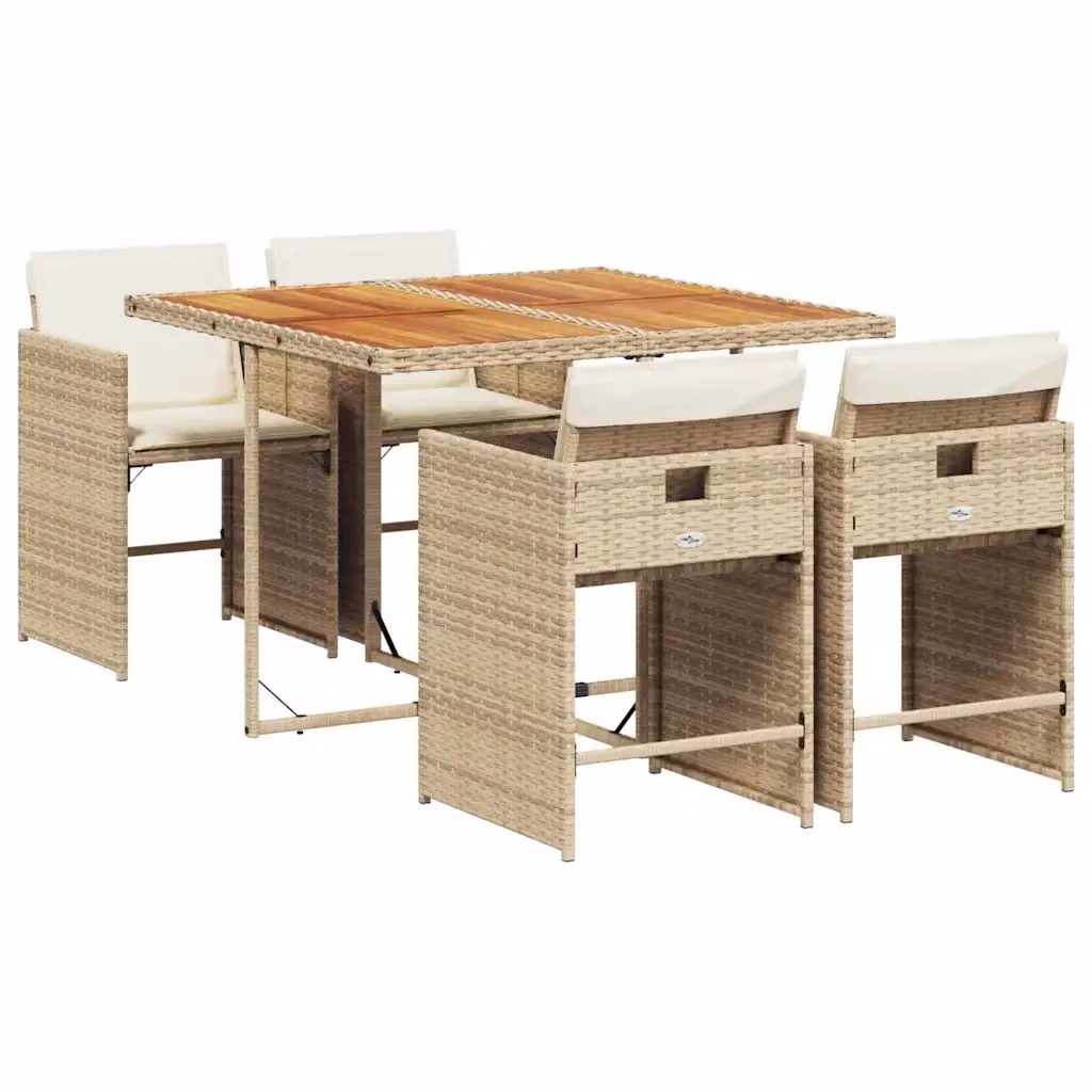 Set da pranzo da giardino vidaXL in polyrattan con cuscini beige e legno di acacia, 5 pezzi – 2