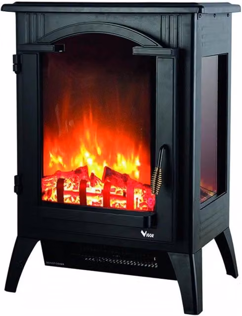 Stufa elettrica Vigor vatra caminetto in metallo nero da 2000 watt