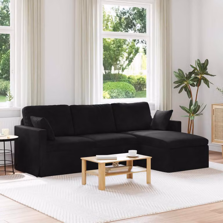 vidaXL Divano Moderno in Velluto Nero con Struttura in Metallo L: 228 cm, P: 134 cm, H: 80 cm
