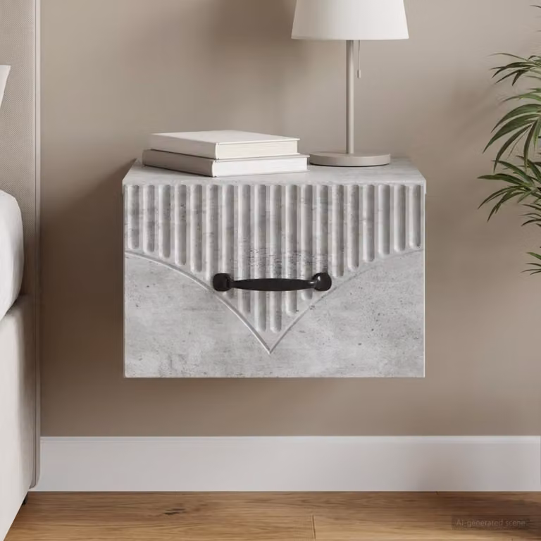 vidaXL Mobiletto da notte sospeso moderno Grigio Cemento L: 34,5 cm, P: 33 cm, H: 20 cm