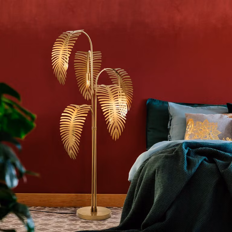 Opviq, Palm 13925 - Oro, Lampada da terra, CORPO IN METALLO, Oro, 157 x 71 x 71 cm