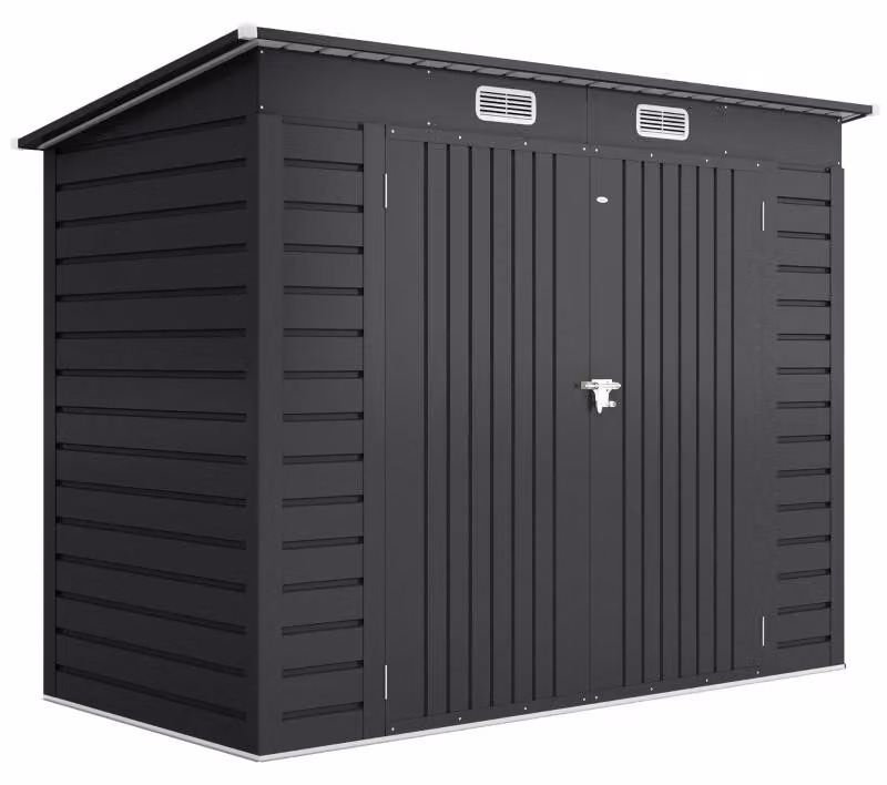 Capanno da giardino Moonbite in acciaio zincato, dimensioni 249 x 121 cm, con doppia porta con serratura, 2 prese d'aria, pannelli orizzontali, superficie del pavimento di 2,7 m², colore grigio