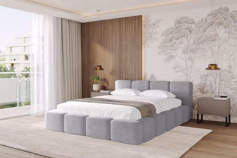Letto imbottito ALTDECOR con contenitore - NATA-v1 - 120x200 Grigio - Monolith 84 Letto con materasso H3/H4, testiera, letto a cassettone, letto matrimoniale con contenitore