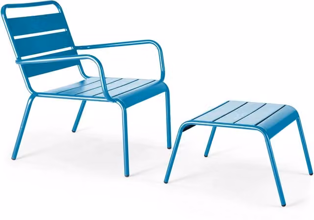 Oviala - Poltrona relax e poggiapiedi in metallo blu pacifico
