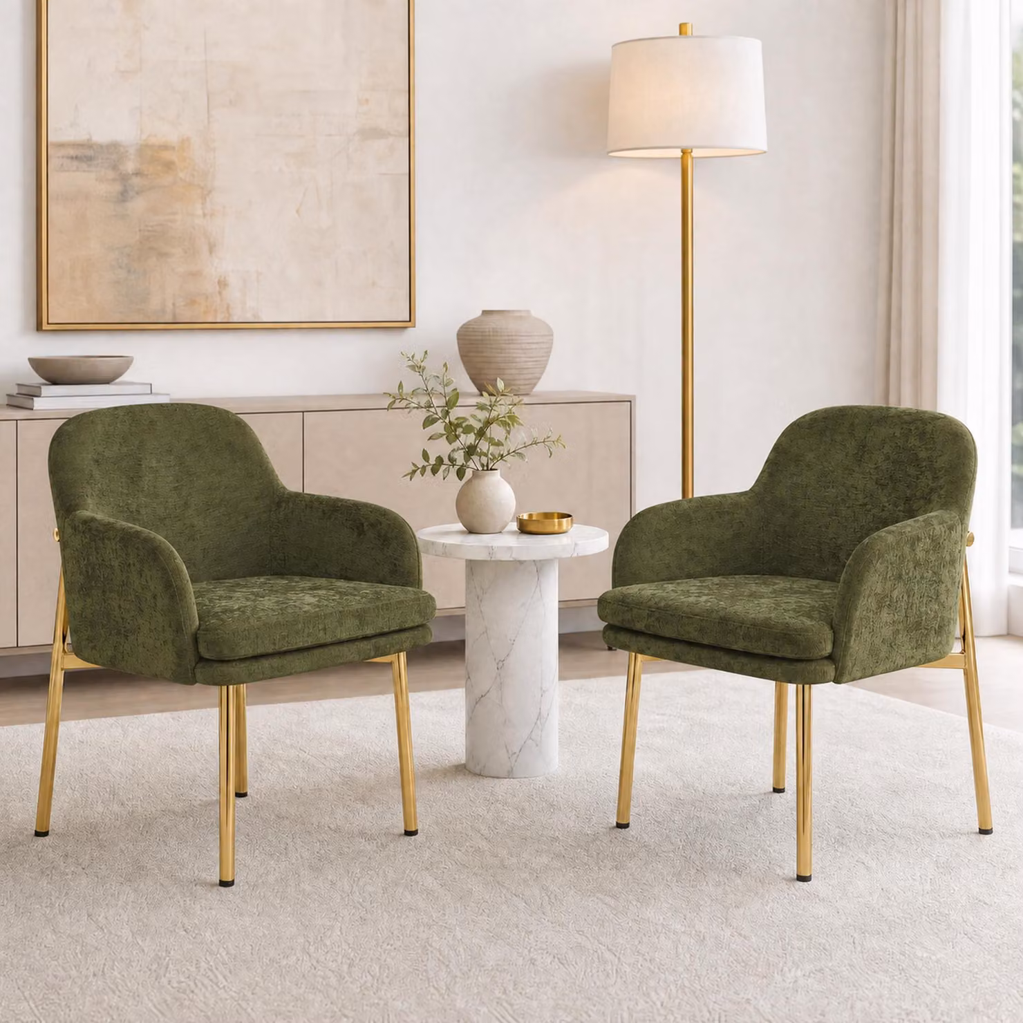 Set di 2 sedie da pranzo Flieks con braccioli, regolabili in altezza, imbottite, ideali per la sala da pranzo, la cucina. Dimensioni: 61x59x78,5 cm. Colore: verde