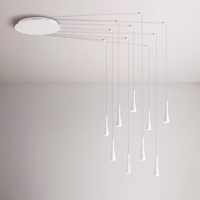 Lampadario Minimal Cone Metallo Bianco Acrilico 9 Luci Led 7W 3000K