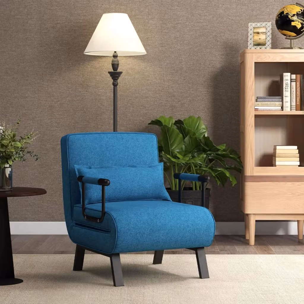 Poltrona Letto Pieghevole 4 in 1 Costway Blu con Schienale Regolabile e Braccioli, Divano Letto Singolo Imbottito per Casa e Ufficio, L/P/H: 79 x 65 x 79 cm – 2