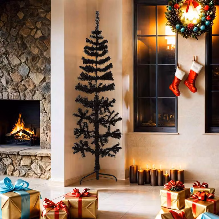 vidaXL Albero Natale Artificiale Sottile a Metà e Supporto Nero 180 cm