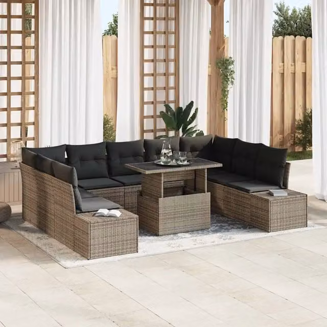Set Divano da Giardino 10 pz Grigio polyrattan 3349245