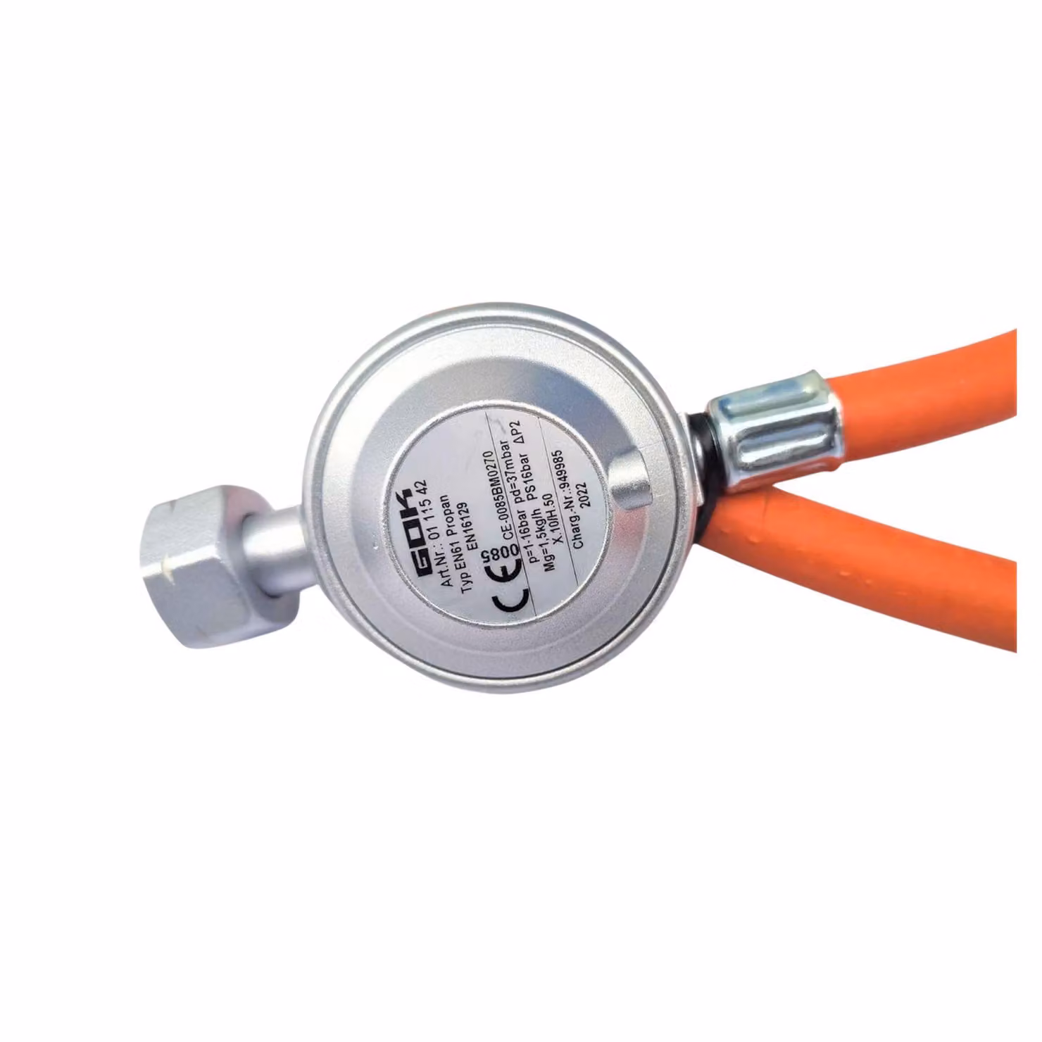 Set tubo gas propano-butano Zatech con regolatore GOK 2 m 37 mbar Ø 9,0 mm 21,8 mm filettatura x estremità aperta incl. morsetto Fornello a gas Cucina a gas Camino a gas