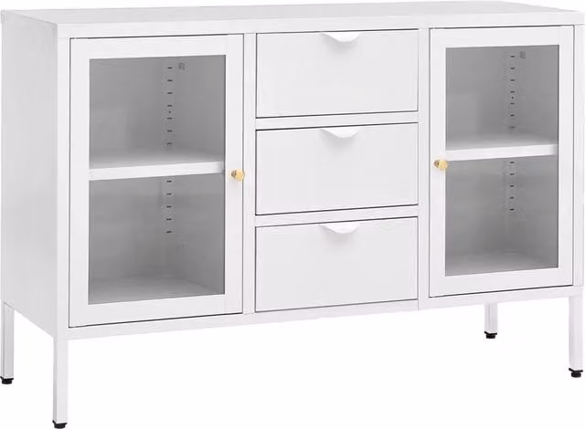 Credenza | Madia | Buffet da pranzo | Armadio da pranzo Bianca 105x35x70 cm in Acciaio e Vetro Temperato