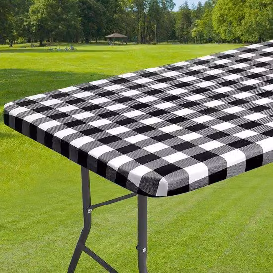 Copertura per tavolo impermeabile con bordi elastici - Adatta per sala da pranzo e cucina - bianco e nero - PVC