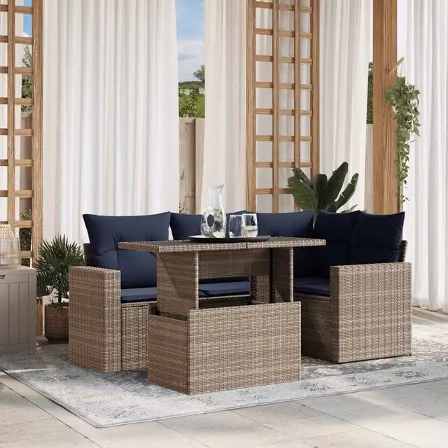 Set Divani da Giardino 5 pz con Cuscini Grigio in Polyrattan 3267251