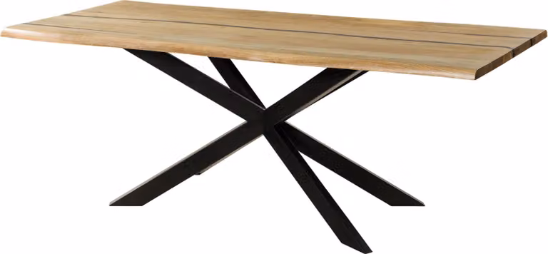 MASSIVMOEBEL24 | Tavolo da pranzo in legno di mango e resina epossidica nera 260x100x76 laccato natur / gambe incrociate antracite matt EPOXY