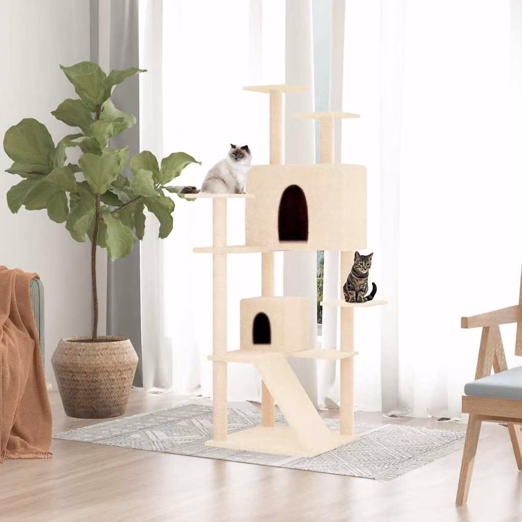 Albero per gatti vidaXL con tiragraffi in sisal, colore beige, Altezza: 153 cm