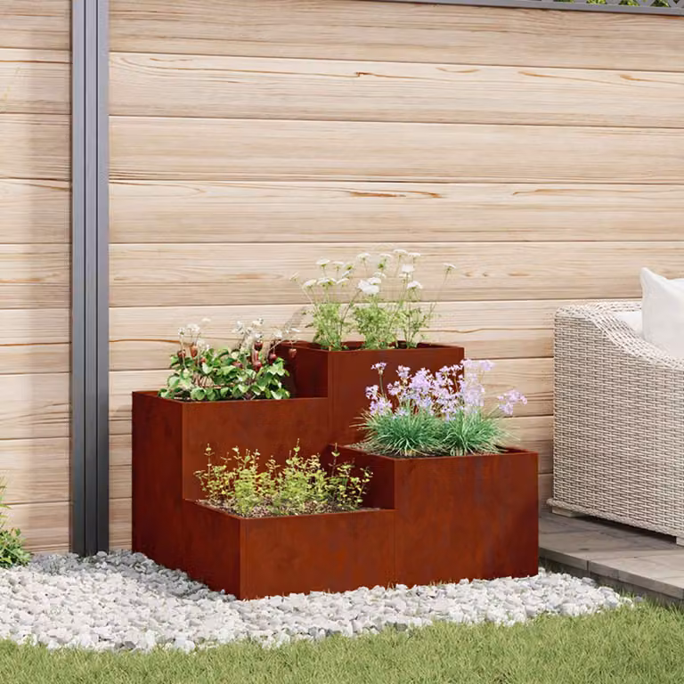 vidaXL Vaso da giardino in acciaio marrone L: 80 cm, P: 80 cm, H: 60 cm