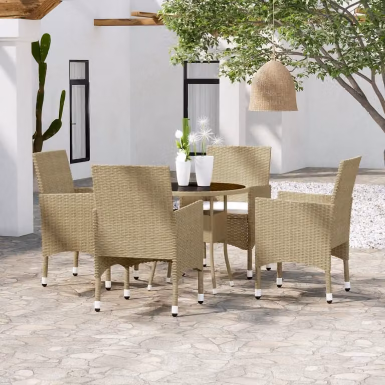 Maison Exclusive - Set da pranzo da giardino in 5 pezzi in rattan sintetico beige