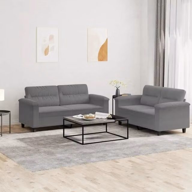 Set di 2 divani moderni vidaXL in microfibra grigia con cuscini decorativi
