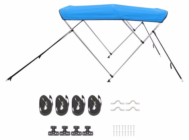 Copertura per tenda da sole Bimini di SucceBuy, con 3 archi, realizzata in resistente poliestere 600D e dotata di una solida struttura in lega di alluminio. Tenda da sole per imbarcazioni resistente all'acqua e con protezione solare, completa di una prati