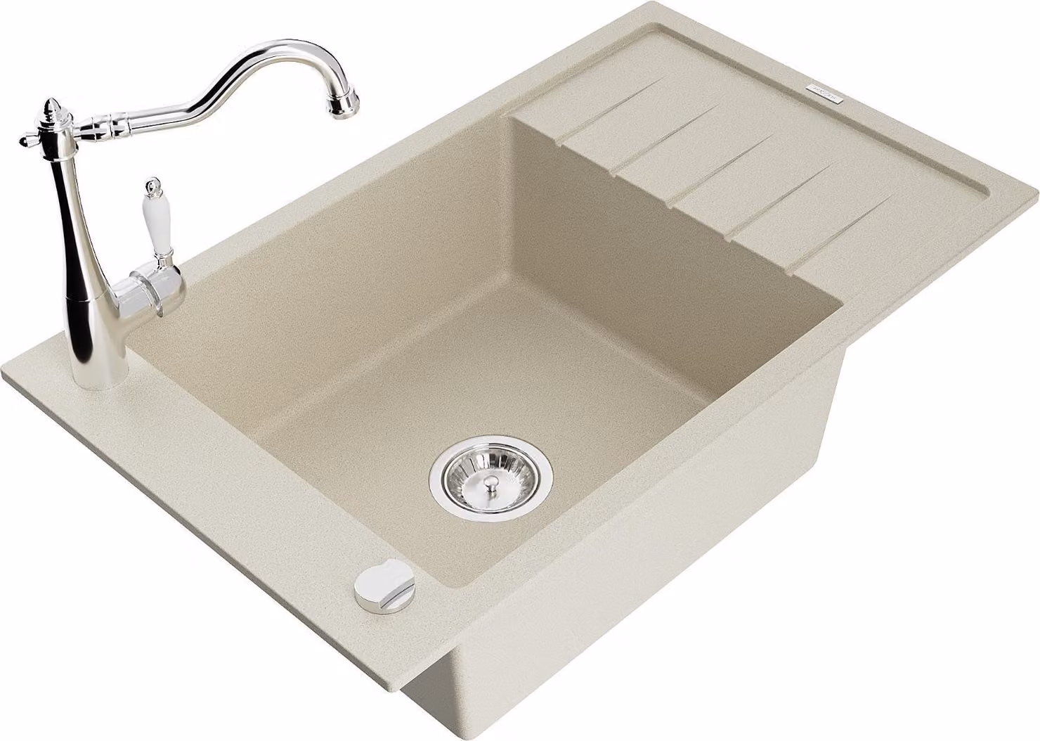 Mexen Elias lavello in granito a 1 vasca con sgocciolatoio e rubinetto da cucina Carla, beige - 6511-69-670700-00