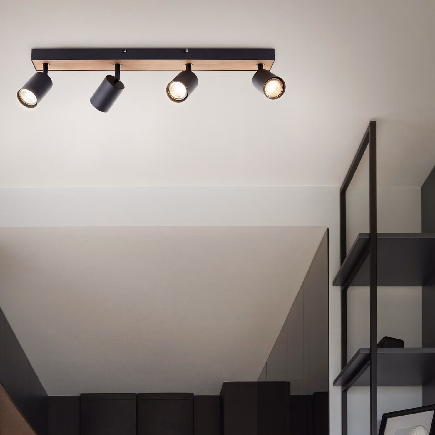 Barra faro a LED BRILLIANT, a 4 luci Jello Wood 60 cm metallo/legno nero/legno