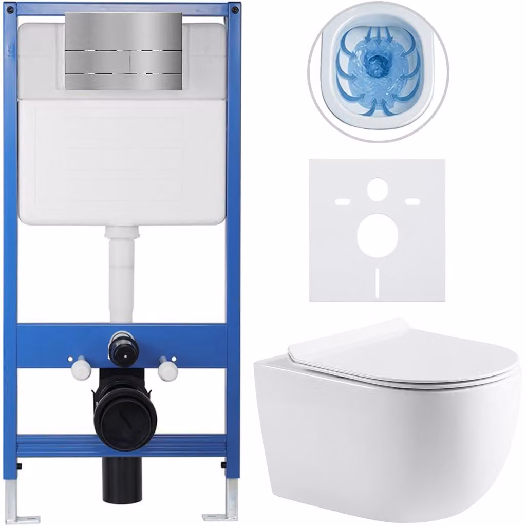 CERANO - Set completo per WC da incasso Lite/Felci - bianco lucido - pulsante per WC Line, acciaio inossidabile - installazione a parete - 52,5x36 cm